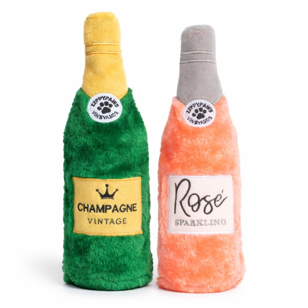 ZippyPaws Dog Toy Bottle Set | Champagne & Rosé Plush Squeaky Toys